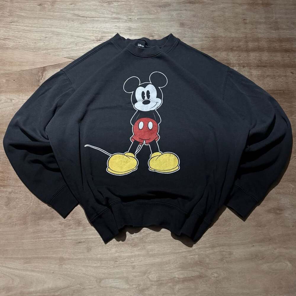 Disney Mickey Mouse Double-Sided Graphic Black Crewneck Sweatshirt Large